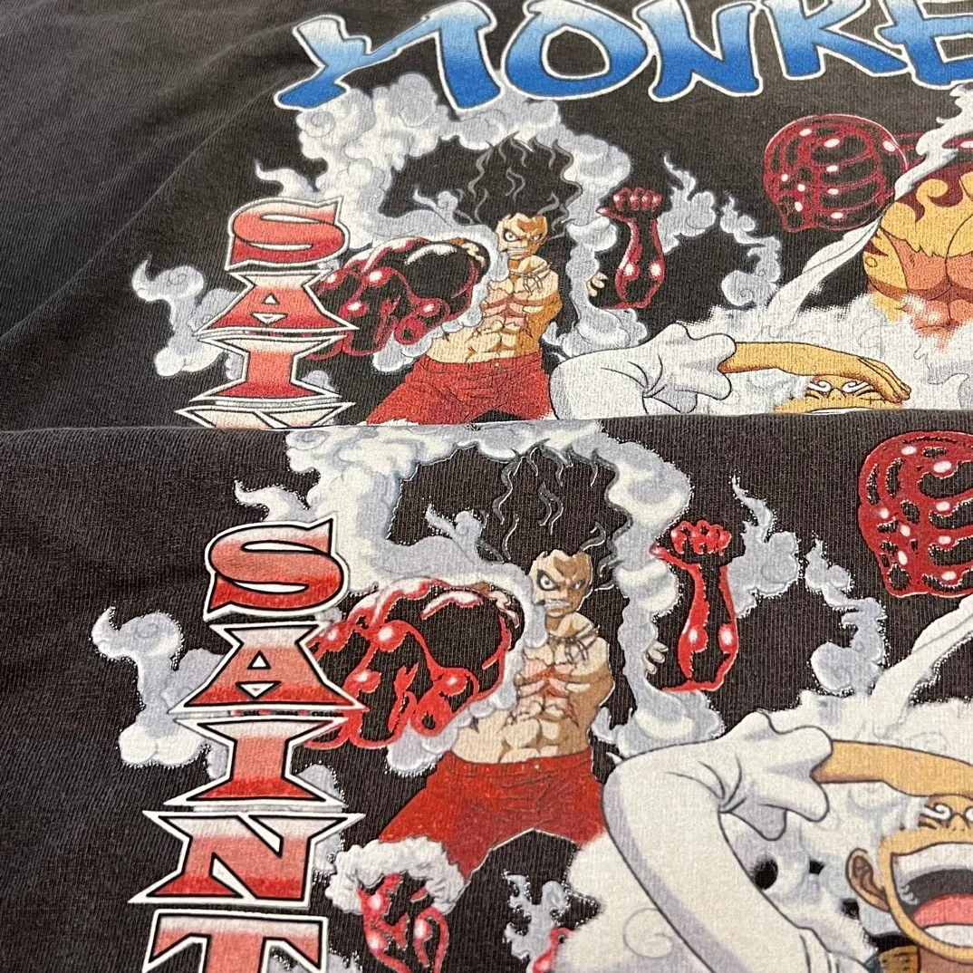 Printing proofing SAINT MICHAEL x ONE PIECE One Piece joint model washed and distressed short-sleeved, washed black S-XL